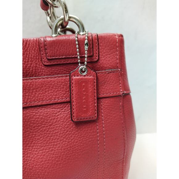 Coach Red Pebbled Leather Turn Lock Double Handles Satchel Shoulder Bag - Picture 4 of 16